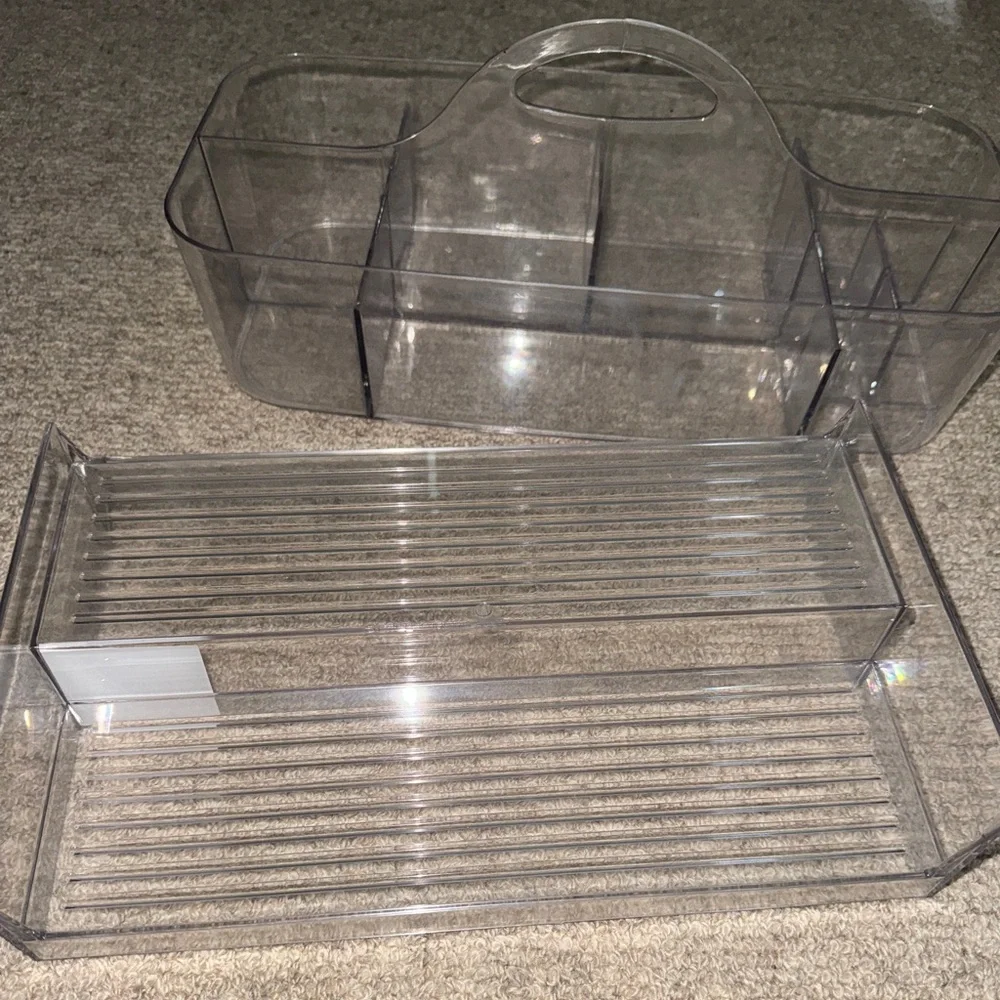 Bundle of two: Unbranded Clear Acrylic Organizers - caddy and tiered shelf